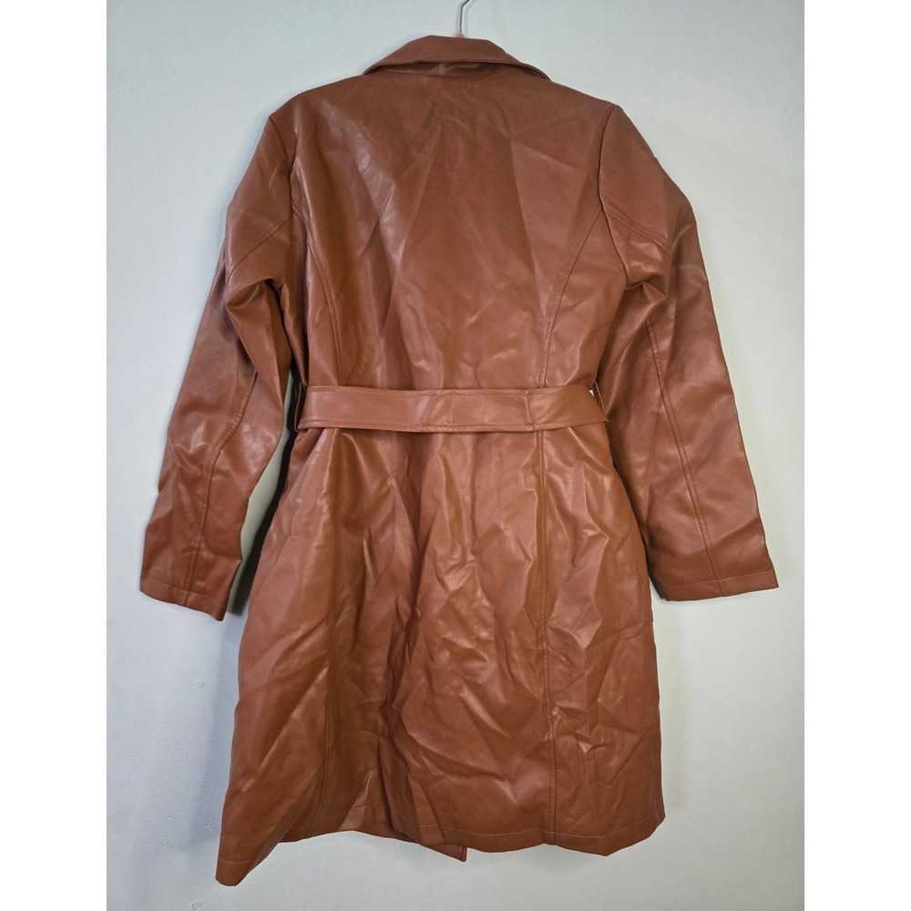 Utcoco Faux Leather Trench Coat Brown Belted Jacket Size M NEW - Picture 11 of 16